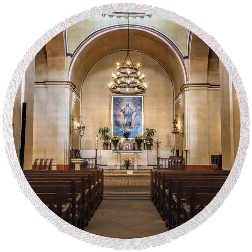 Texas Round Beach Towel featuring the photograph Sanctuary - Mission Concepcion No 3 by Stephen Stookey