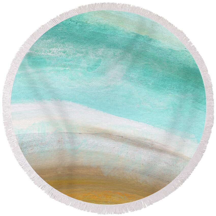 Beach Round Beach Towel featuring the painting Sand and Saltwater- Abstract Art by Linda Woods by Linda Woods