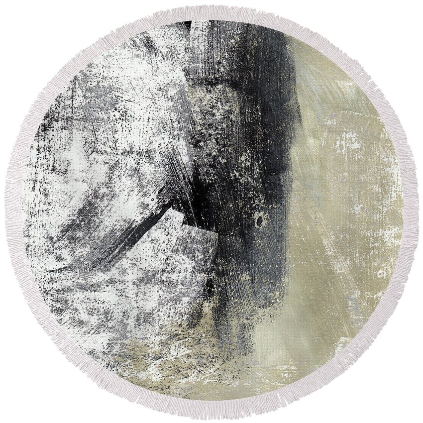 Grey Abstract Round Beach Towel featuring the painting Sand and Steel- Abstract Art by Linda Woods