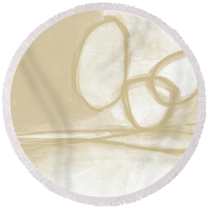 Abstract Round Beach Towel featuring the painting Sand and Stone 6- Contemporary Abstract Art by Linda Woods by Linda Woods
