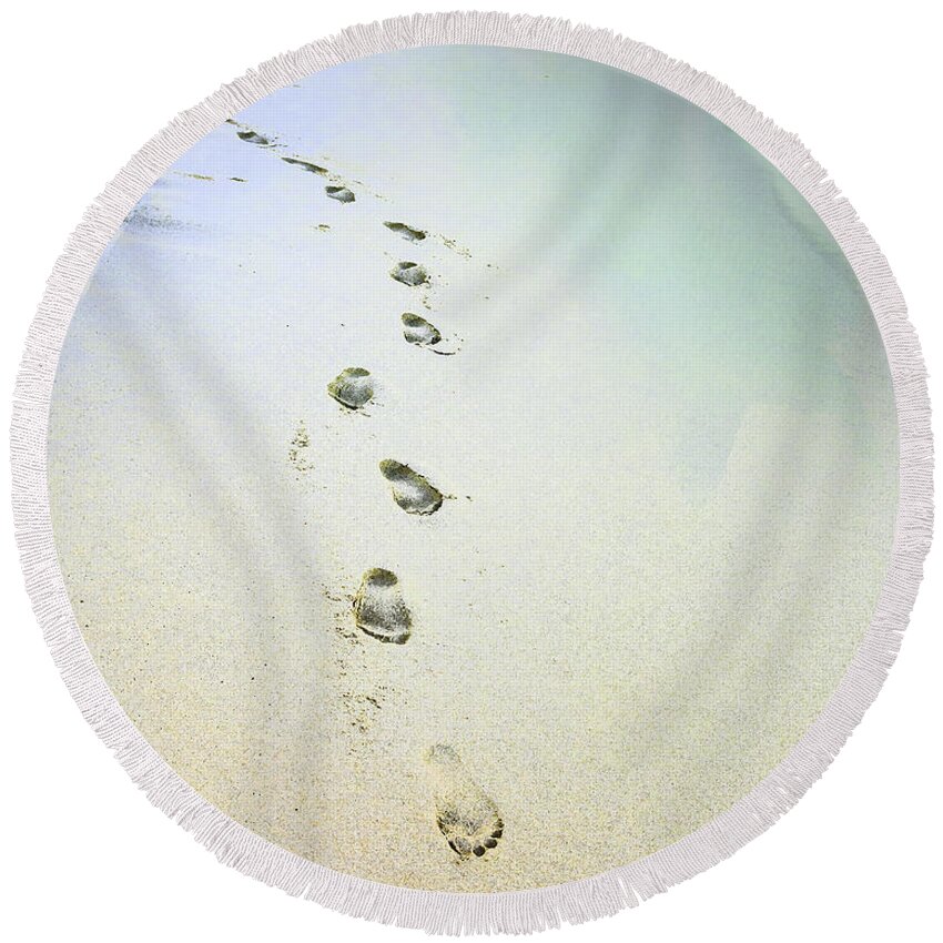 Footprints In The Sand Round Beach Towel featuring the photograph Sand Between My Toes by Betty LaRue