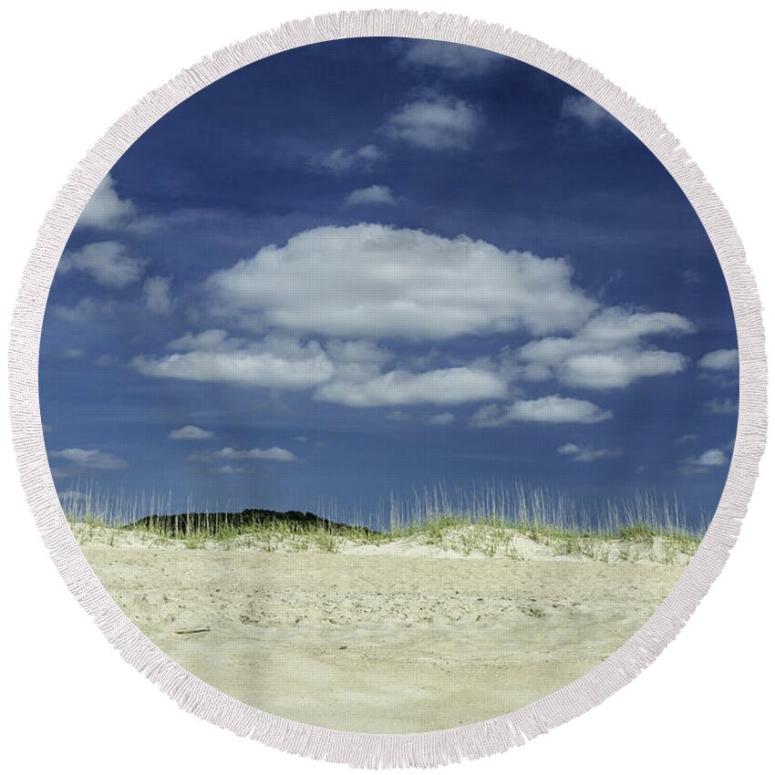 Sea Round Beach Towel featuring the photograph Sand Grass and Sky by WAZgriffin Digital