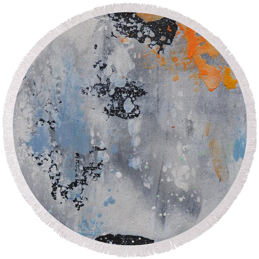 Abstract Round Beach Towel featuring the painting Sand Tile AM214132 by Eduard Meinema