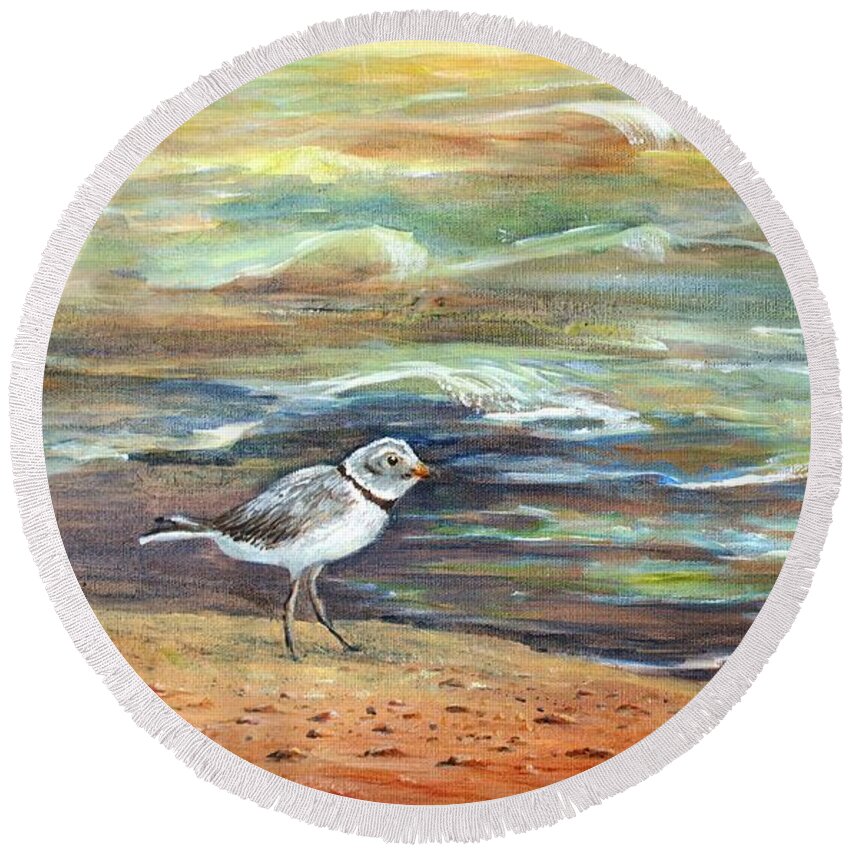 Sandpiper Round Beach Towel featuring the painting Sandpiper by Jo Smoley