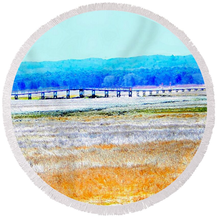 Cape Cod Round Beach Towel featuring the painting Sandwich Boardwalk by Cliff Wilson