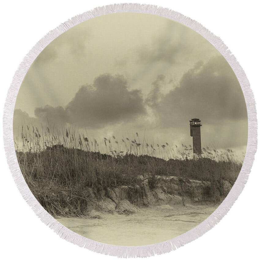 Sullivan's Island Lighthouse Round Beach Towel featuring the photograph Sandy Breezes by Dale Powell