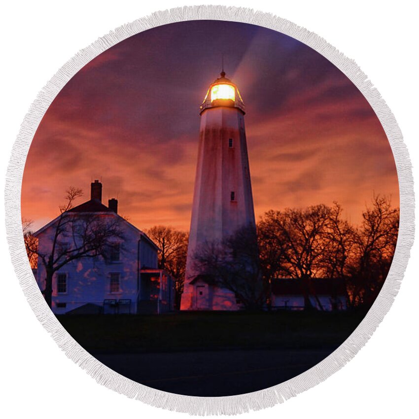Sandy Hook Lighthouse Round Beach Towel featuring the photograph Sandy Hook Lighthouse by Raymond Salani III