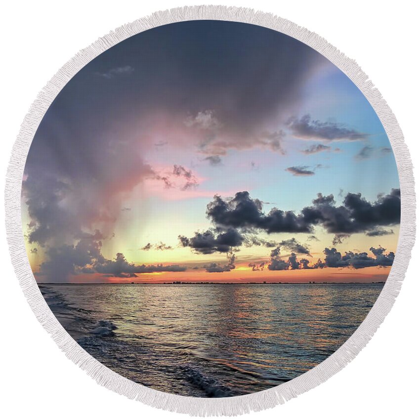 Sunrise Round Beach Towel featuring the photograph Sanibel Island Sunrise by Jeff Breiman
