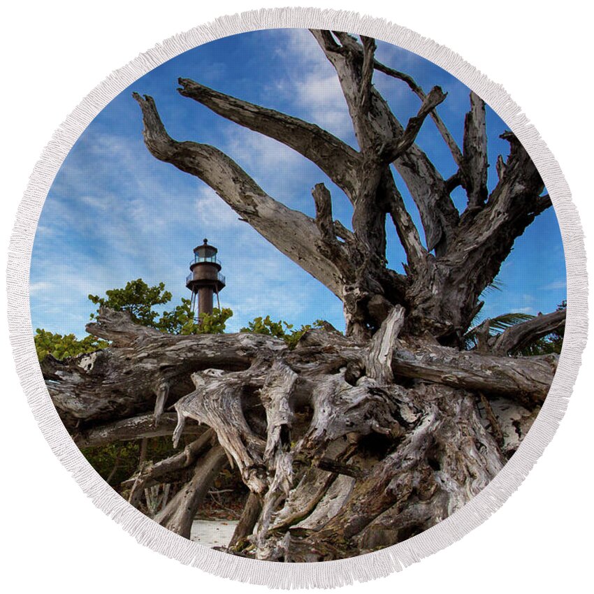 Lighthouse Round Beach Towel featuring the photograph Sanibel Lighthouse by Dillon Kalkhurst