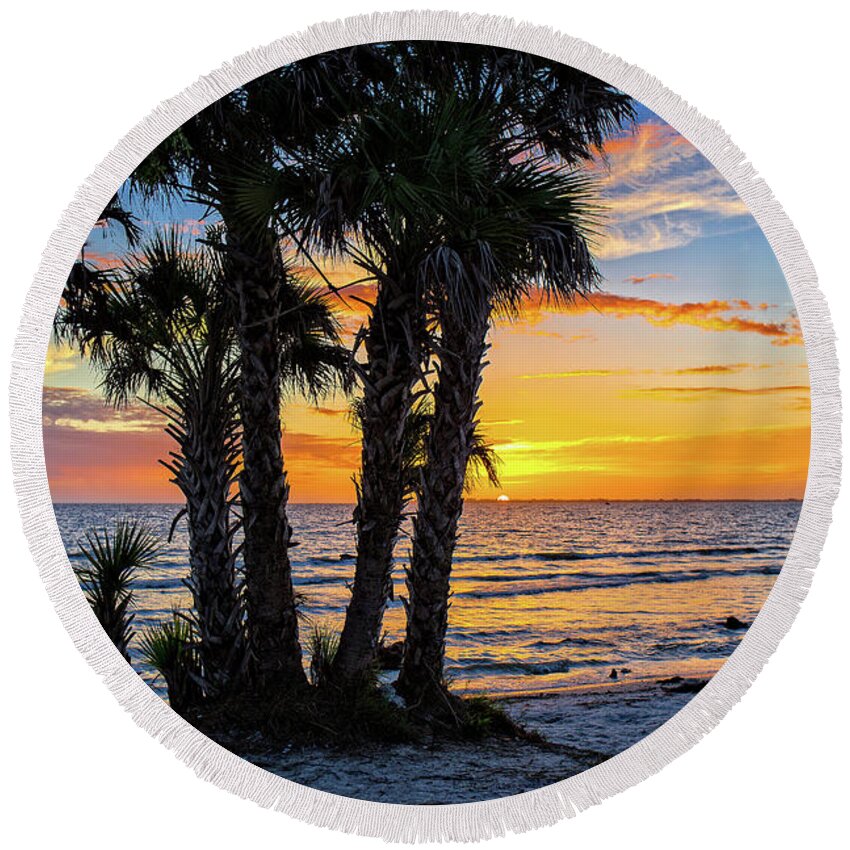 Florida Round Beach Towel featuring the photograph Sanibel Sunset by Edward Fielding