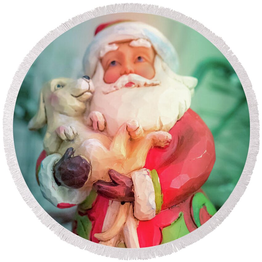 Santa Round Beach Towel featuring the photograph Santa and Lab Pup by Allin Sorenson