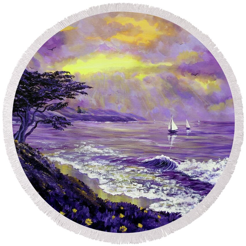 Seascape Round Beach Towel featuring the painting Santa Cruz Rhapsody by Laura Iverson