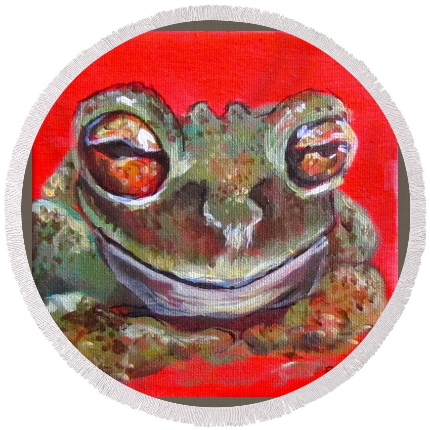 Frog Round Beach Towel featuring the painting Satisfied Froggy by Barbara O'Toole