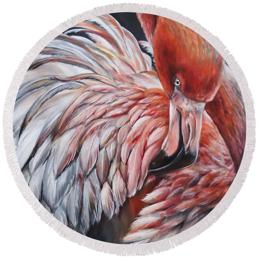 Flamingo Round Beach Towel featuring the painting Saturate by Lisa Clough Lachri