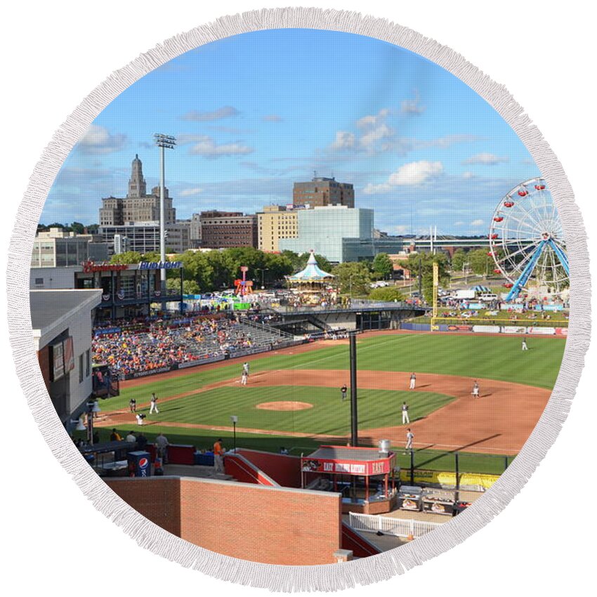 Modern Woodmen Park Round Beach Towel featuring the photograph Saturday Afternoon by Tammy Mutka