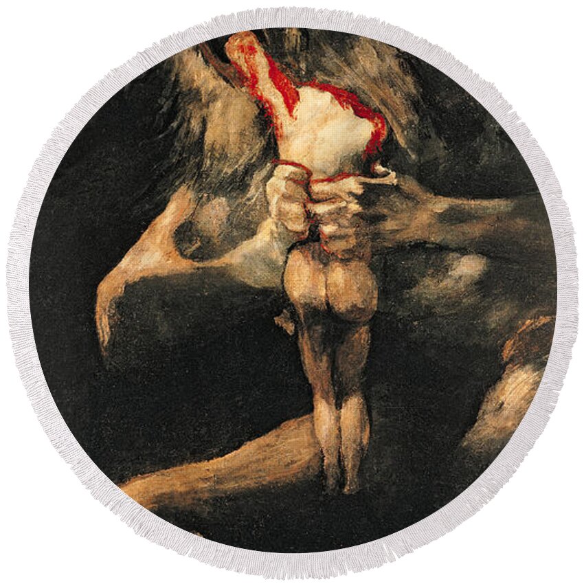 Saturn Round Beach Towel featuring the painting Saturn Devouring one of his Children by Goya
