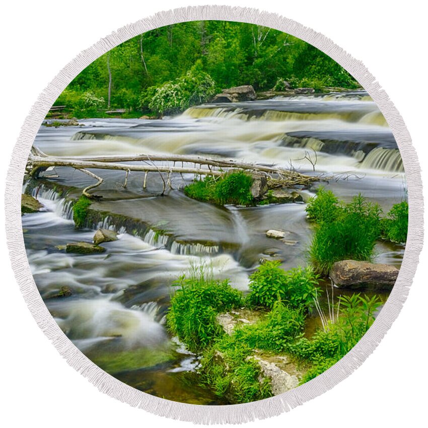 Sauble Round Beach Towel featuring the photograph Sauble Falls by Amanda Jones