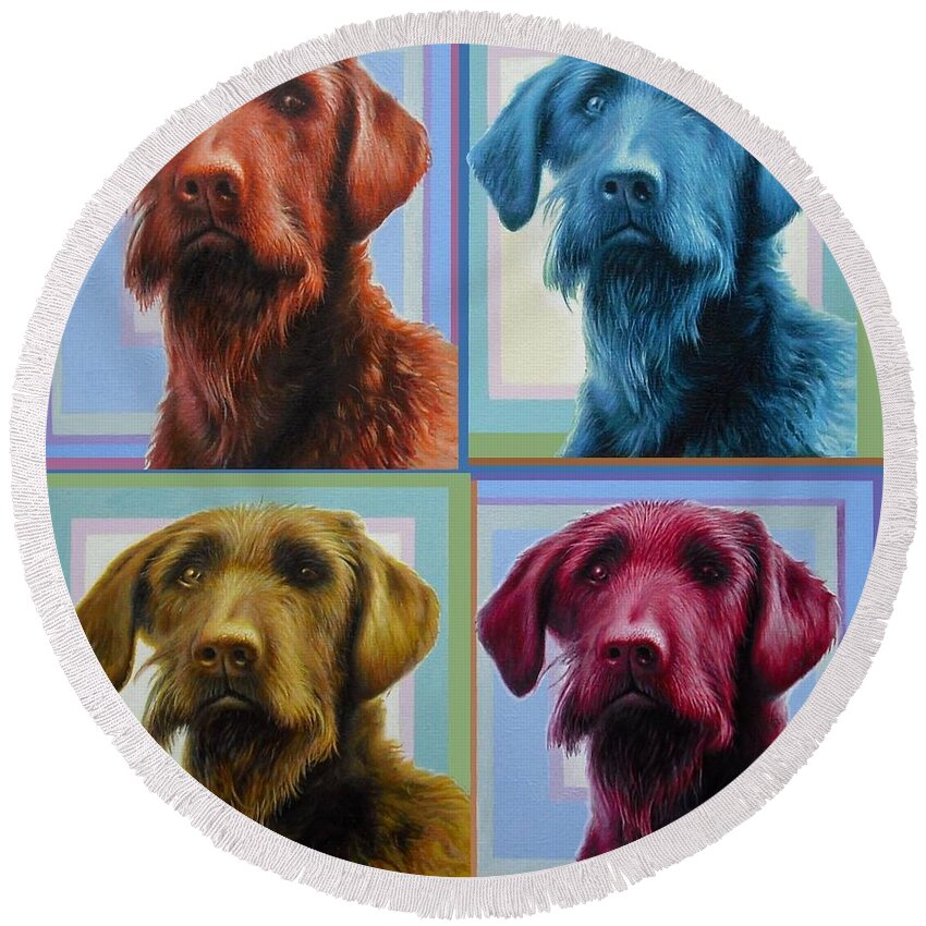Dog Round Beach Towel featuring the painting Savannah the Labradoodle by Hans Droog