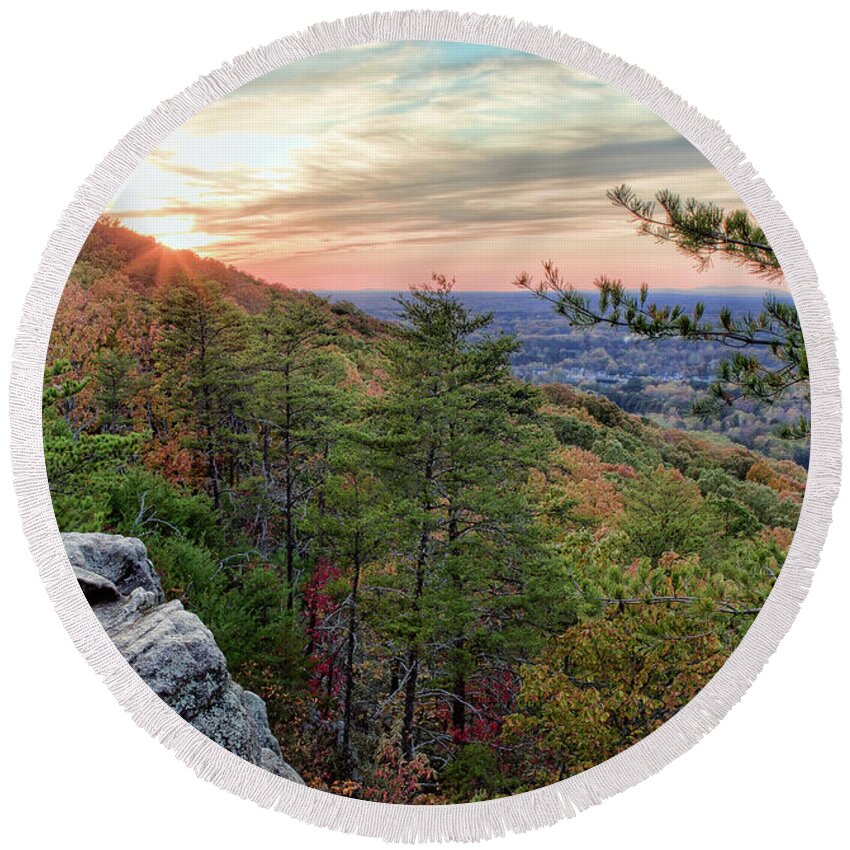 Sawnee Round Beach Towel featuring the photograph Sawnee Mountain and the Indian Seats by Anna Rumiantseva