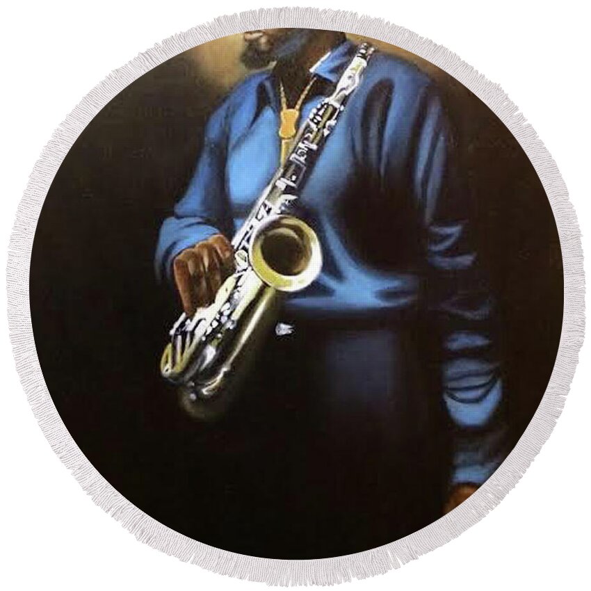 Sax Round Beach Towel featuring the painting Sax Man by Jerome White