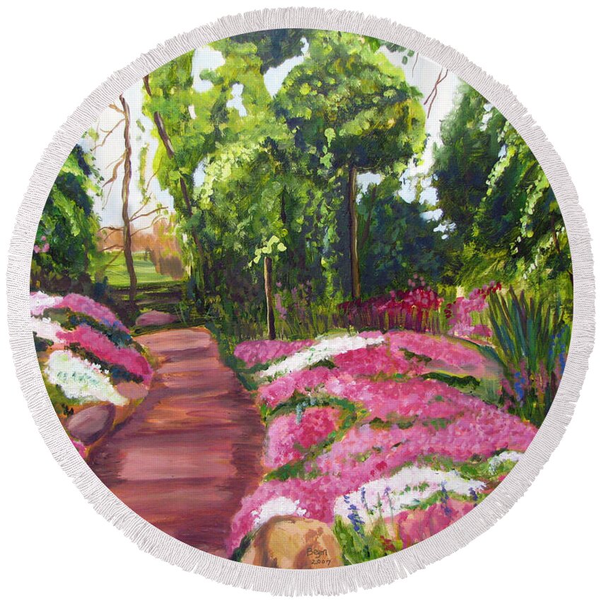 Garden Round Beach Towel featuring the painting Sayen Path by Clara Sue Beym