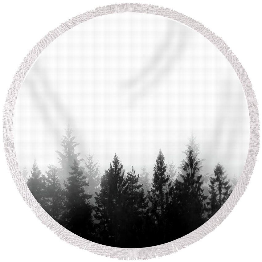 Nordic Round Beach Towel featuring the mixed media Scandinavian Forest by Nicklas Gustafsson