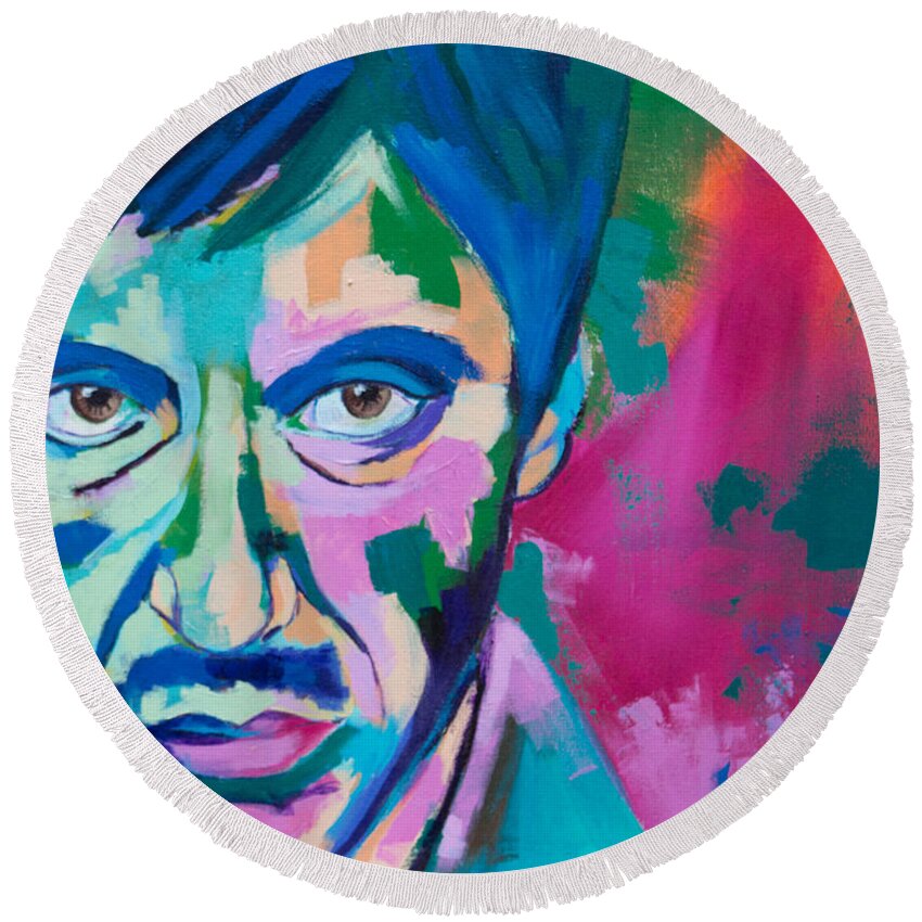 Scarface Round Beach Towel featuring the painting Scarface by Janice Westfall