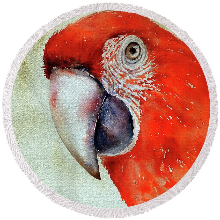 Macaw Round Beach Towel featuring the painting Scarlet Macaw by Arti Chauhan