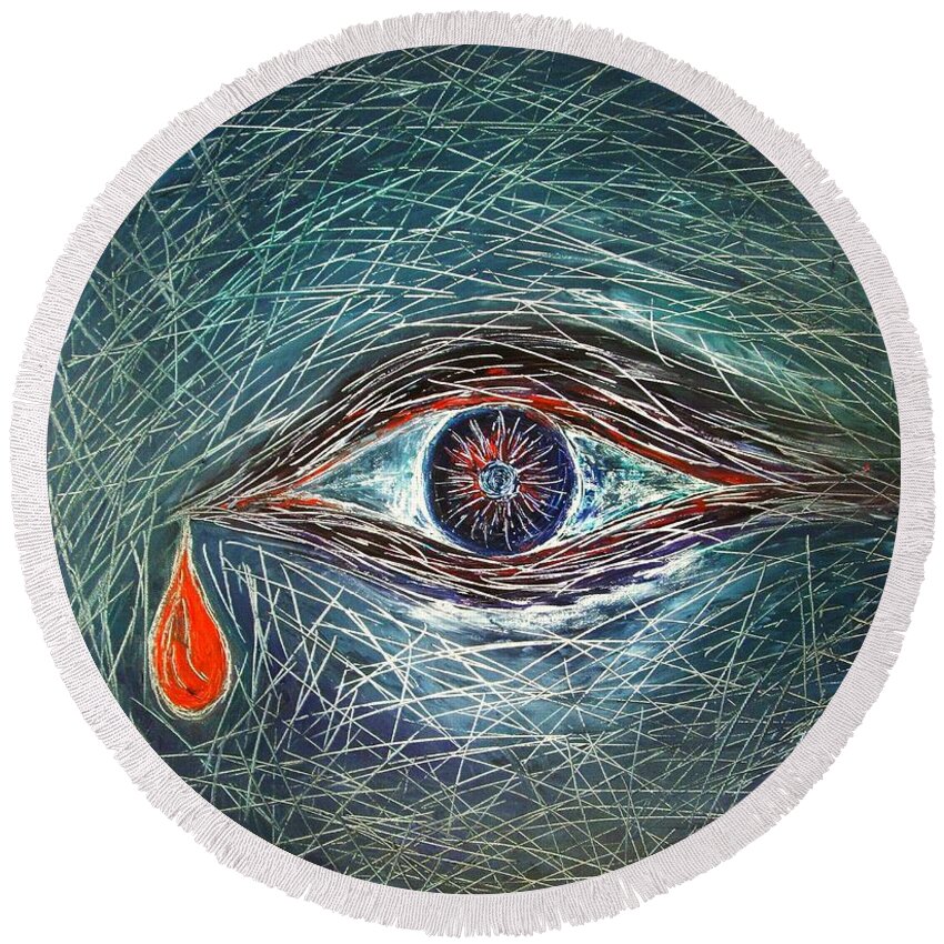 Scars Round Beach Towel featuring the painting Scars in My Soul by Marianna Mills