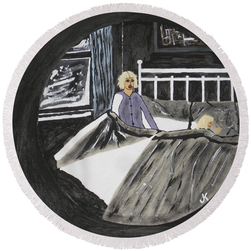  Round Beach Towel featuring the painting Scary Dreams by Jeffrey Koss