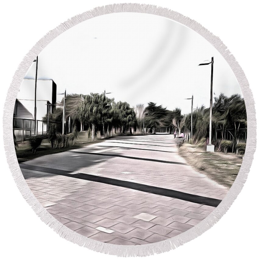 Walking Area Round Beach Towel featuring the photograph Scary walking path by Ashish Agarwal