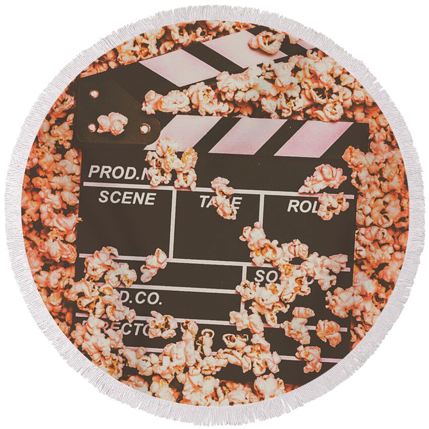 Movie Round Beach Towel featuring the photograph Scene from a film production by Jorgo Photography