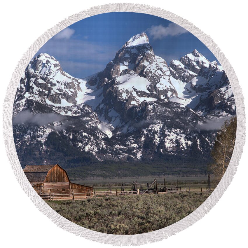 Moulton Barn Round Beach Towel featuring the photograph Scenic Mormon Homestead #1 by Adam Jewell