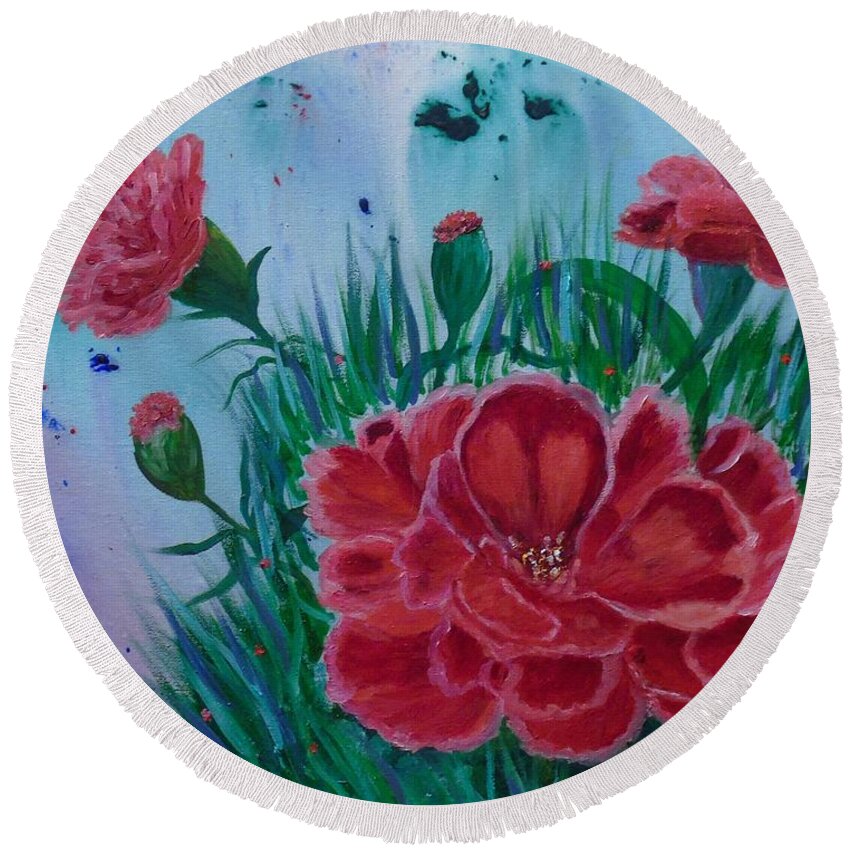Carnations Round Beach Towel featuring the painting Scent of Carnations by Janis Tafoya