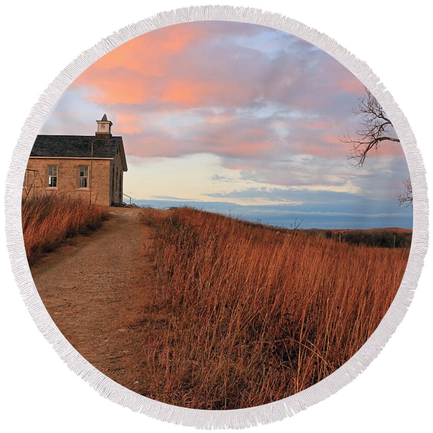 Ks Round Beach Towel featuring the photograph School House Road by Christopher McKenzie