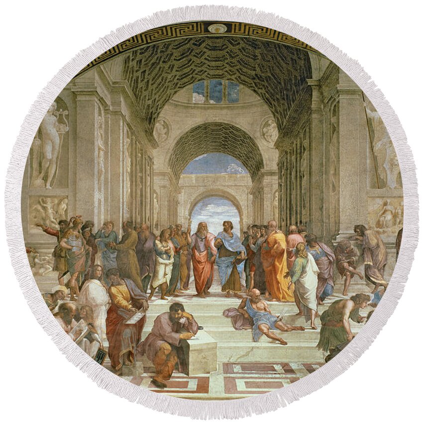 School Round Beach Towel featuring the painting School of Athens from the Stanza della Segnatura by Raphael