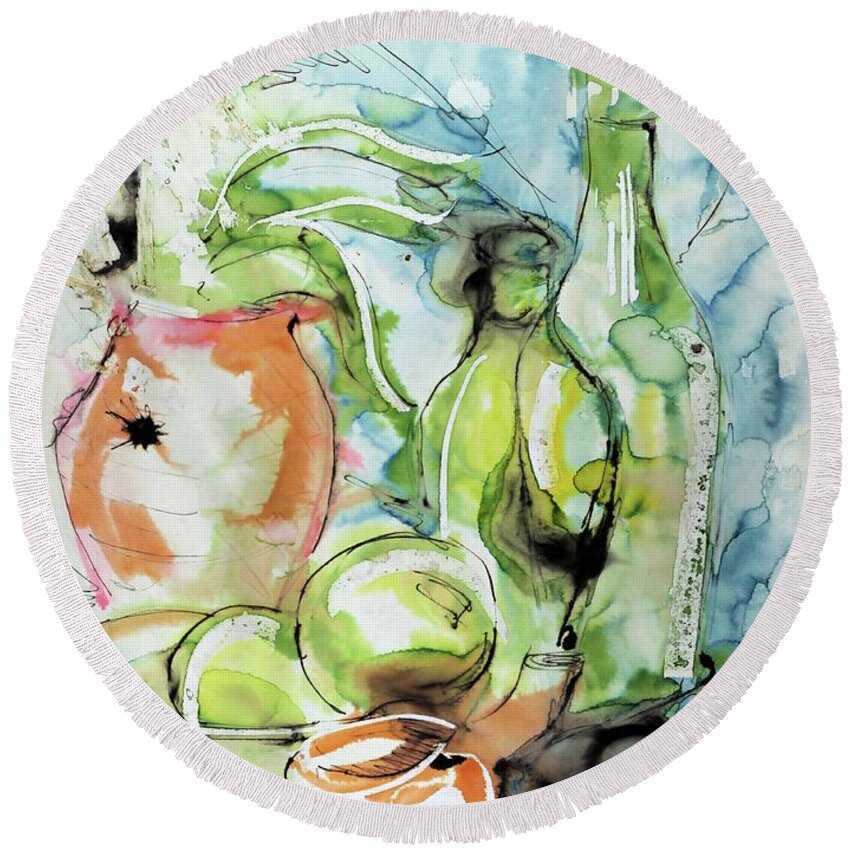 Mixed Media Round Beach Towel featuring the mixed media School Project by William Band