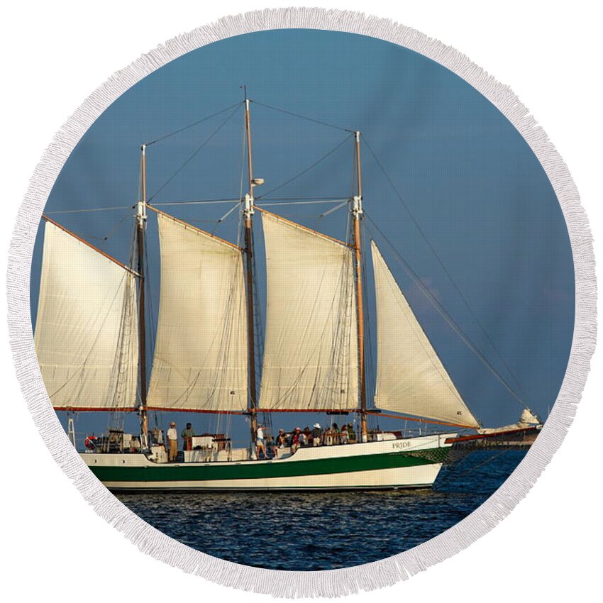 84 Foot Schooner Sailboat Round Beach Towel featuring the photograph Schooner by Fort Sumter by Sally Weigand