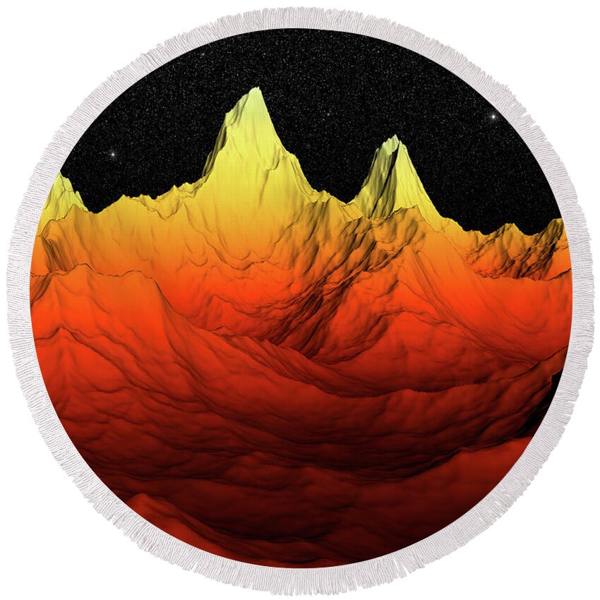 Sci Fi Round Beach Towel featuring the digital art Sci Fi Mountains Landscape by Phil Perkins