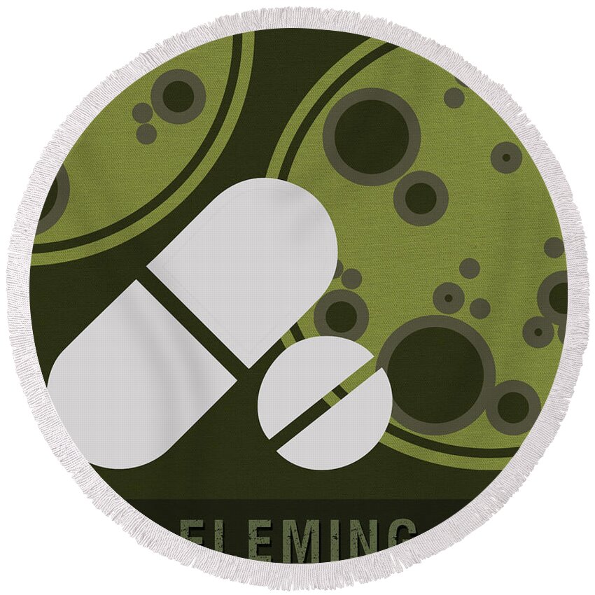 Fleming Round Beach Towel featuring the mixed media Science Posters - Alexander Fleming - Biologist, Pharmacologist by Studio Grafiikka