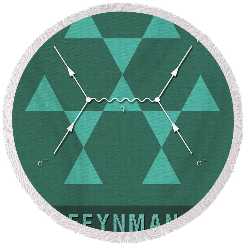 Feynman Round Beach Towel featuring the mixed media Science Posters - Richard Feynman - Theoretical Physicist by Studio Grafiikka