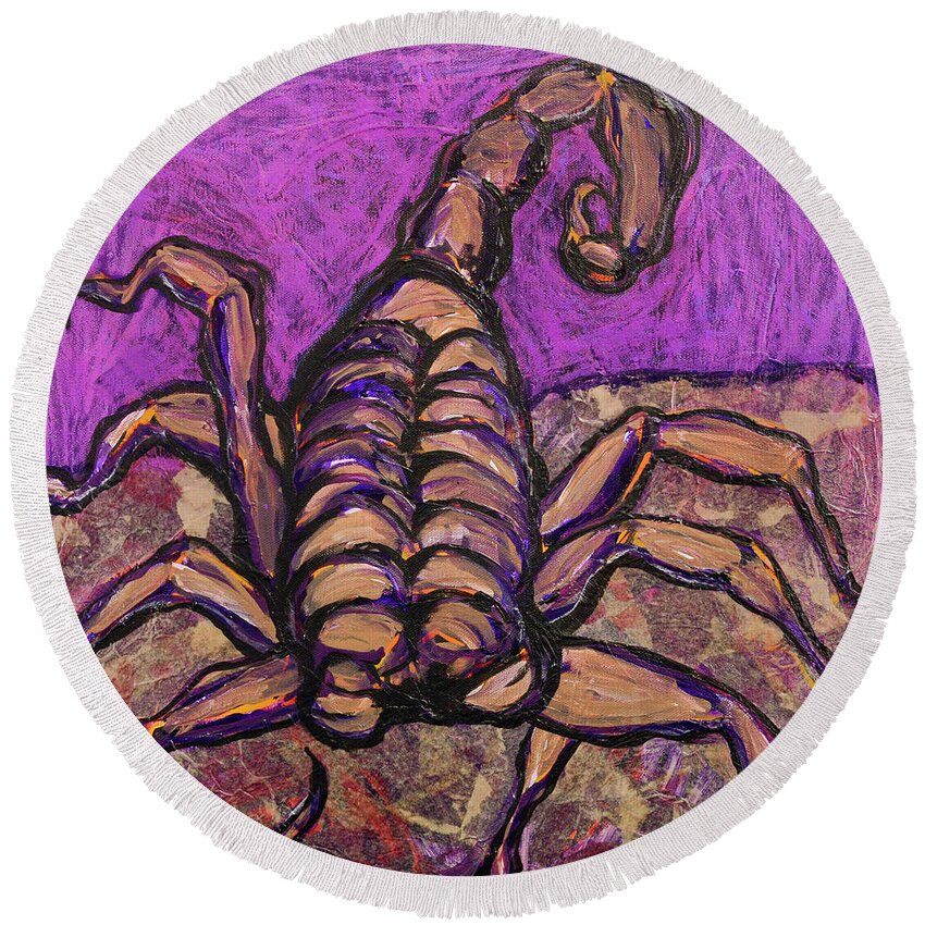 Scorpion Round Beach Towel featuring the painting Scorpio? by Rebecca Weeks