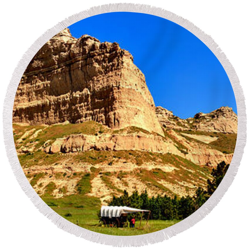 Scotts Bluff Round Beach Towel featuring the photograph Scotts Bluff National Panoramic Landscape by Adam Jewell