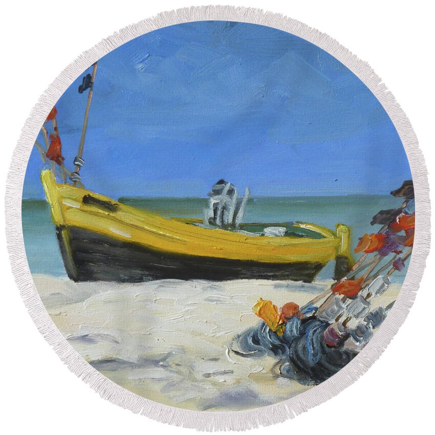 Sea Round Beach Towel featuring the painting Sea beach 4 - Baltic by Irek Szelag