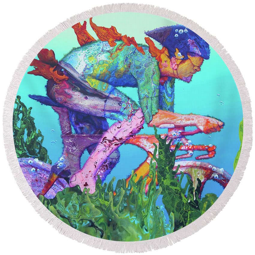 Underwater Round Beach Towel featuring the painting Sea Cycler by Marguerite Chadwick-Juner