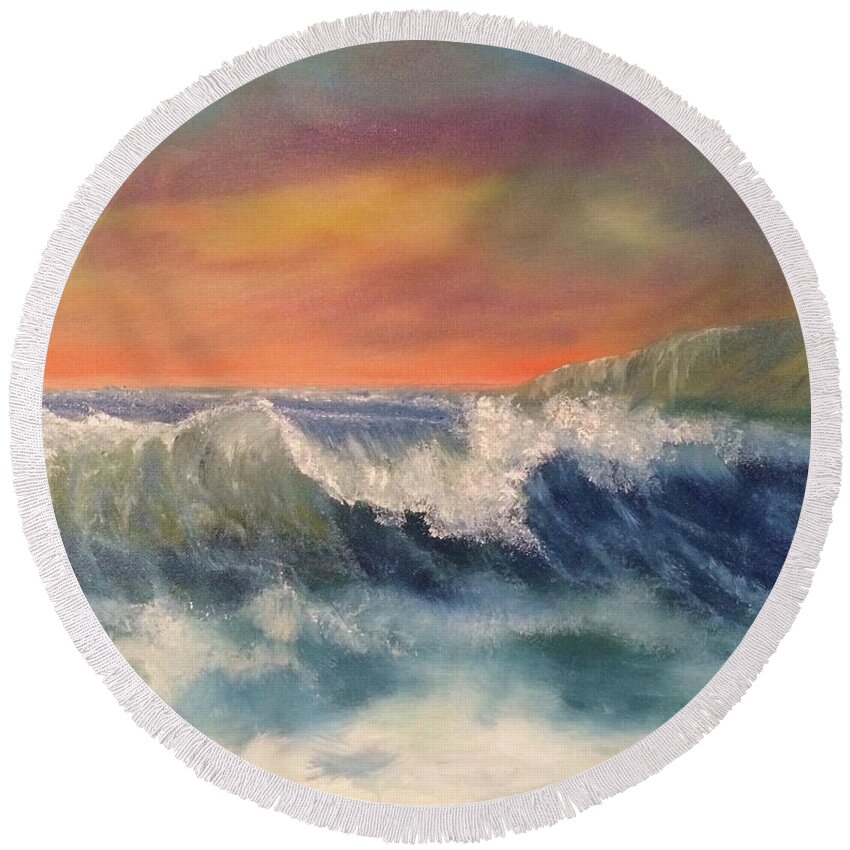 Sea Round Beach Towel featuring the painting Sea Mist by Denise Tomasura