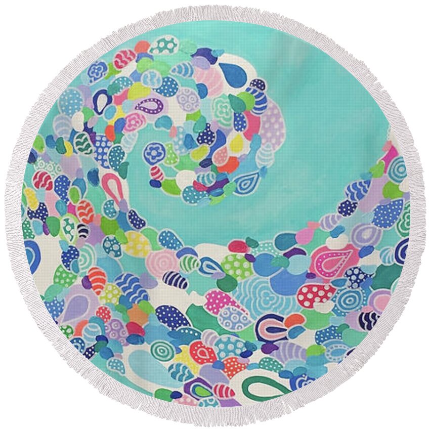 Pattern Art Round Beach Towel featuring the painting Sea Nymph by Beth Ann Scott