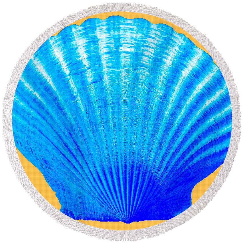Sea Round Beach Towel featuring the photograph Sea Shell blue and gold by WAZgriffin Digital