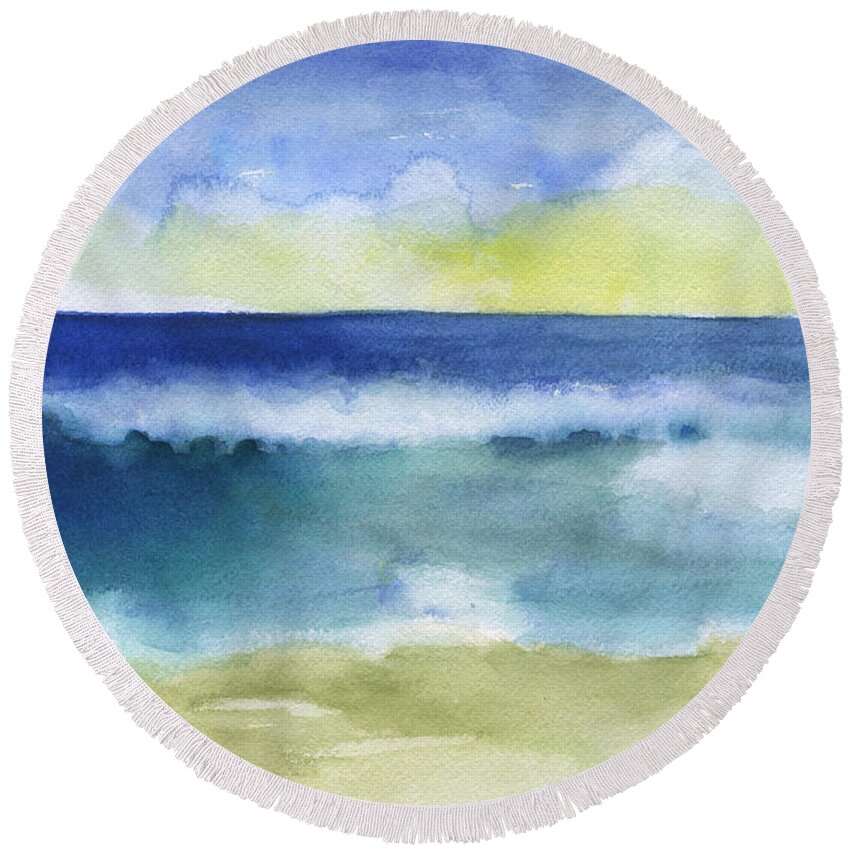 Sea Round Beach Towel featuring the painting Sea Still by Frank Bright