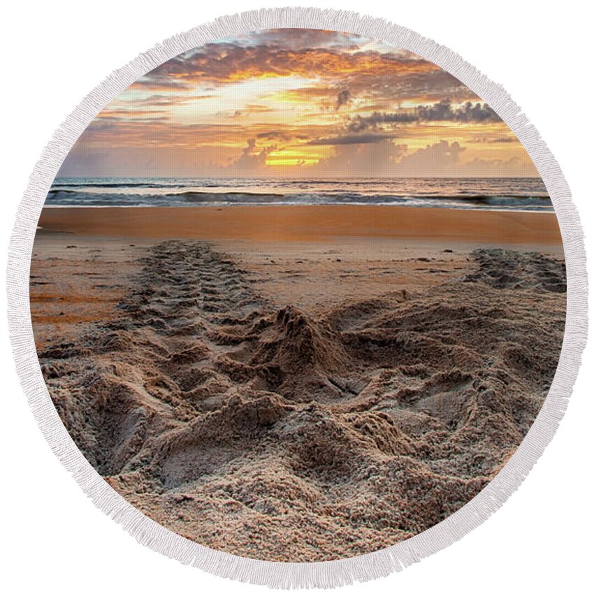 Turtle Round Beach Towel featuring the photograph Sea Turtle Trails by Dillon Kalkhurst